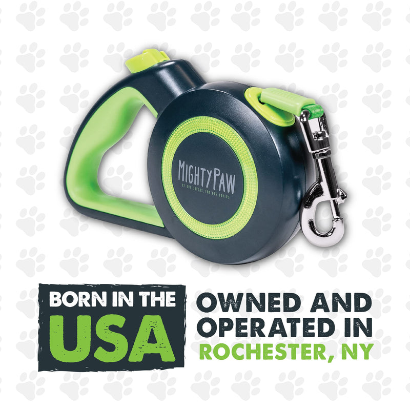 Mighty Paw Retractable Dog Leash 2.0 | 16’ Heavy Duty Reflective Nylon Tape Lead for Pets Up to 110 lbs. Tangle Free Design W/ One Touch Quick-Lock Braking System & Anti-Slip Handle Standard Green - BeesActive Australia