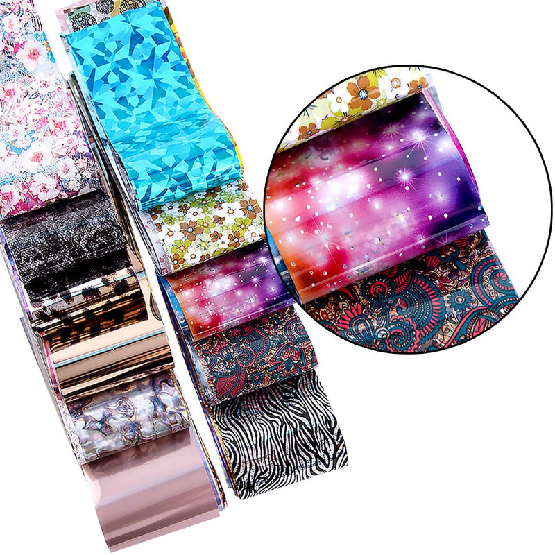 Duufin 200 Sheets Nail Art Foil Transfer Stickers Kit Laser Flower Nail Foil Adhesive Stickers Paper Starry Sky Stars Flower Black White Lace Design Nail Transfer Foils for Nail Art DIY Decoration - BeesActive Australia