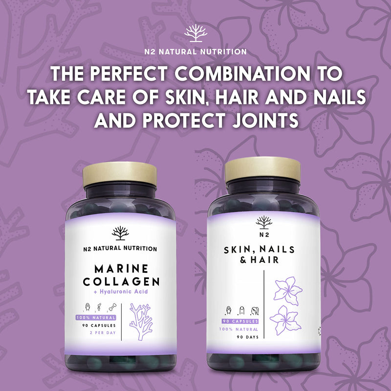 Marine Collagen with Hyaluronic Acid for Skin Care, Hair Care, Joints. Magnesium, Vitamin C. Hydrolysed Collagen Supplements. Anti Aging. Best Collagen PEPTAN. 90 Veggie Caps. EU. N2 Natural Nutrition 90 capsules - BeesActive Australia