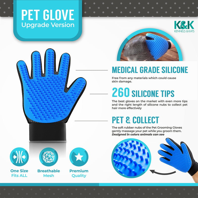 KENNELS & KATS Grooming Glove | Deshedding Glove for Easy, Mess-Free Grooming | Grooming Mitt for Dogs, Cats, Rabbits & Horses with Long/Short/Curly Hair | Pet Hair Gloves for Pet Hair Removal Pair - One Size Fits All Blue - BeesActive Australia
