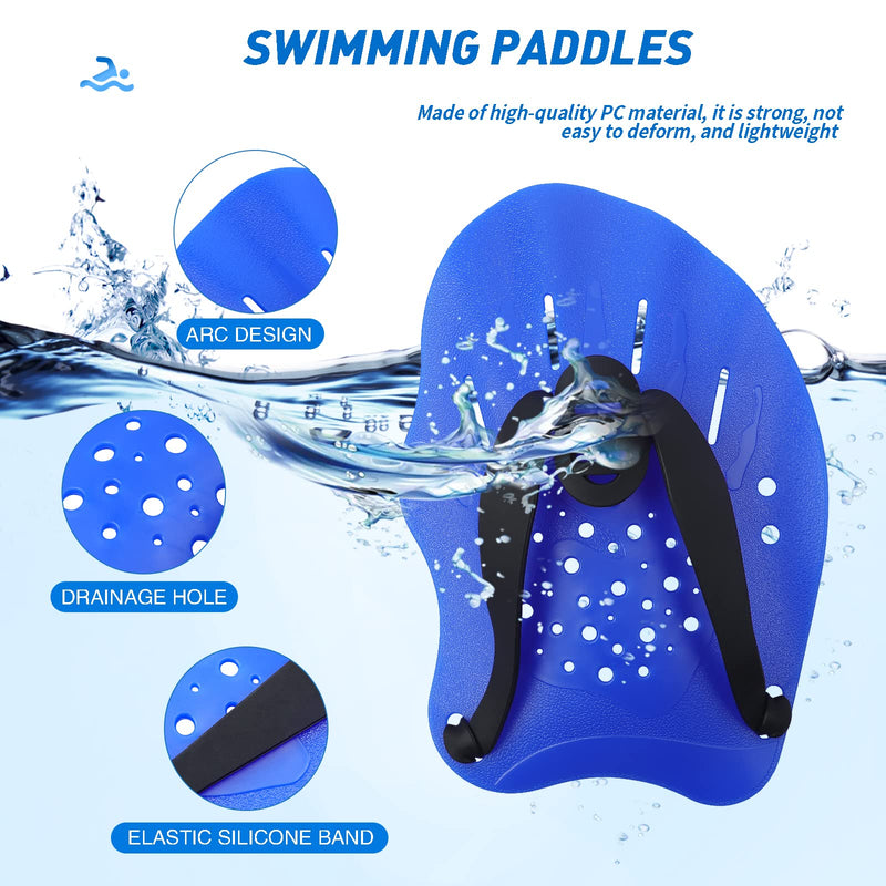 Swim Paddles for Lap Swimming, Swim Training Hand Paddles with Adjustable Straps, Swimming Equipment for Women Men Children (1 Pair) blue - BeesActive Australia
