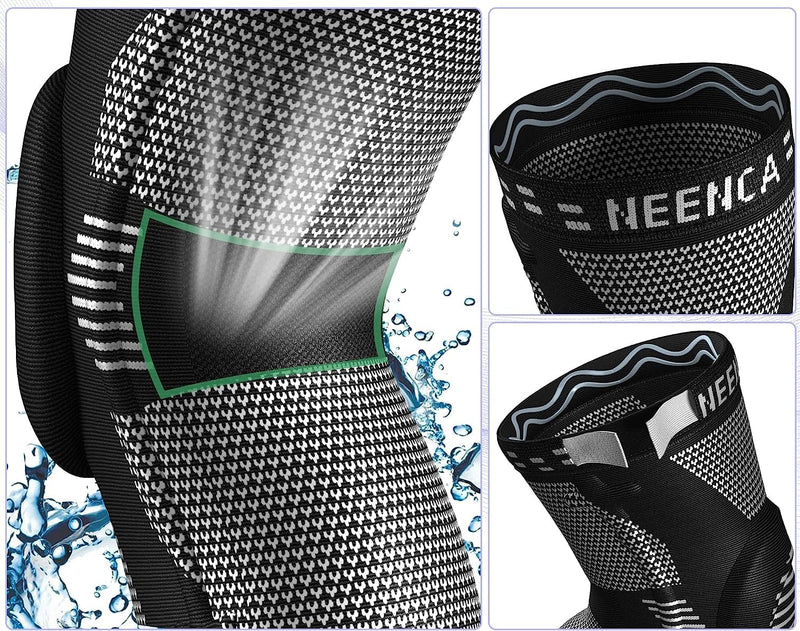 NEENCA Knee Brace for Knee Pain Relief, Compression Knee Sleeve with Patella Gel Pad & Side Stabilizers, Knee Support for Men Women, Meniscus Tear, Arthritis, Joint Pain, ACL, PCL,MCL, Runner, Workout Large Black - BeesActive Australia