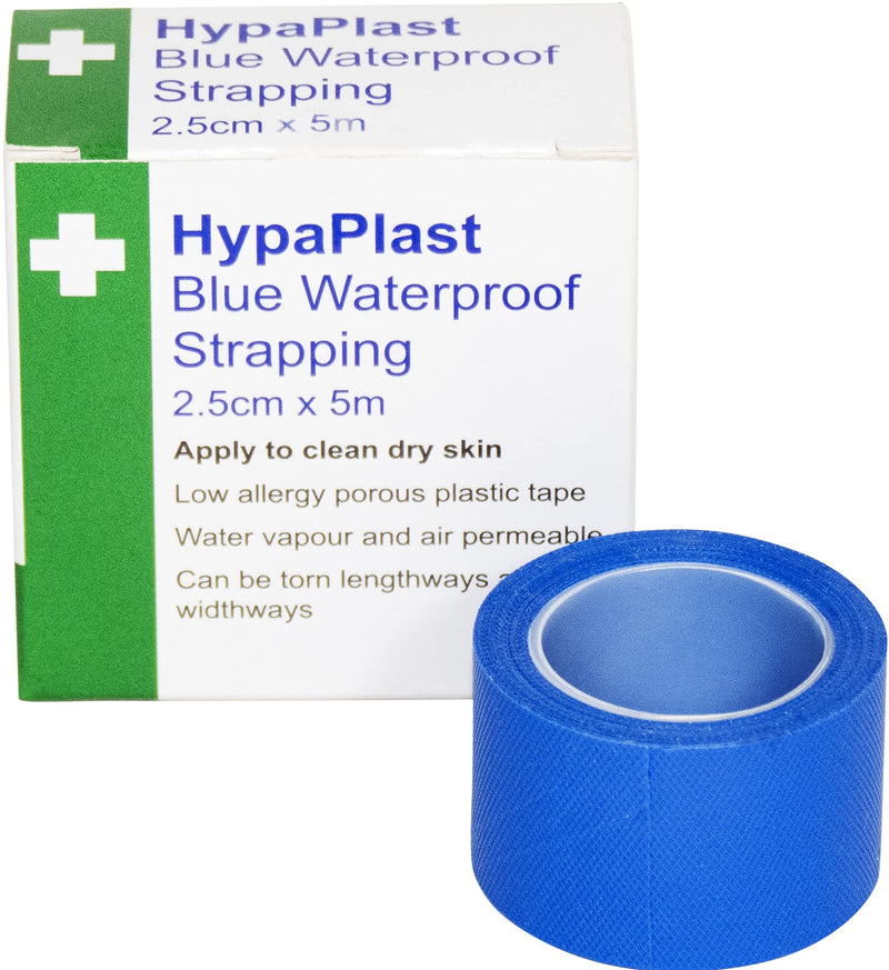 HypaPlast Blue Waterproof First Aid Tape for securing Plasters and Dressings, 2.5 cm x 5m, Pack of 3 Rolls - BeesActive Australia
