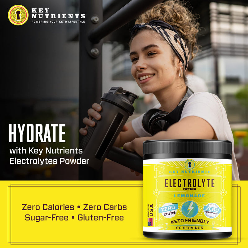 KEY NUTRIENTS Electrolytes Powder No Sugar - Refreshing Lemonade Electrolyte Drink Mix - Hydration Powder - No Calories, Gluten Free - Powder and Packets (20, 40 or 90 Servings) - BeesActive Australia