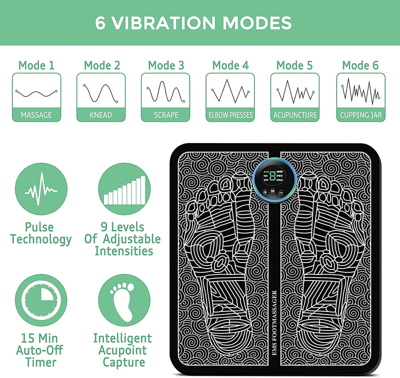 EMS Foot Massager Electric Foot Massage Pad, EMS Foot Massager Wrinkle Portable For Blood Circulation Muscle Pain Relief With 6 Modes & 9 Gears - BeesActive Australia