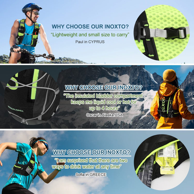 INOXTO Hydration Vest Backpack,Lightweight Water Running Vest Pack with 1.5L Water Bladder Bag Daypack for Hiking Trail Running Cycling Race Marathon for Women Men Kids Black (L/XL) - BeesActive Australia