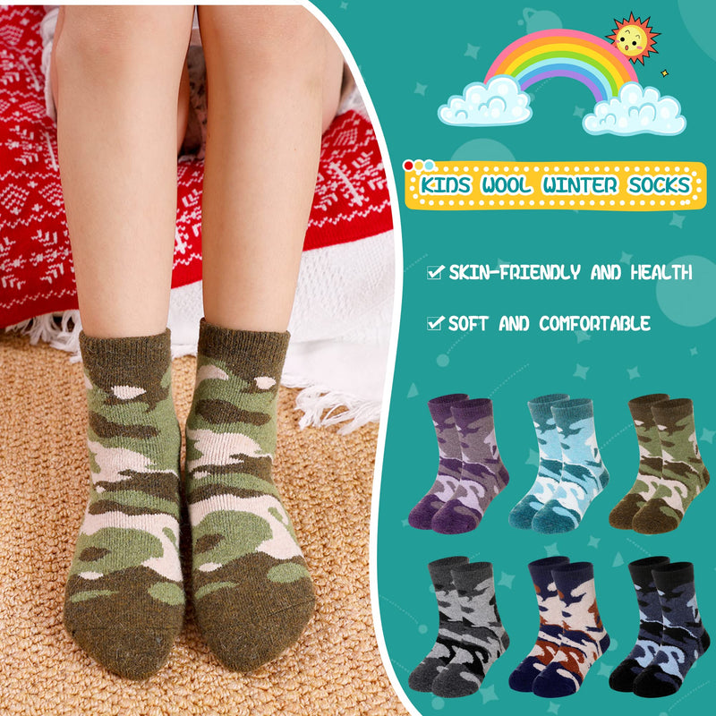 Kids Wool Warm Socks Boys Girls Hiking Thick Winter Thermal Soft Cozy Toddlers Crew Socks 6 Pairs 6 Pairs Camouflage 4-7 Years - BeesActive Australia