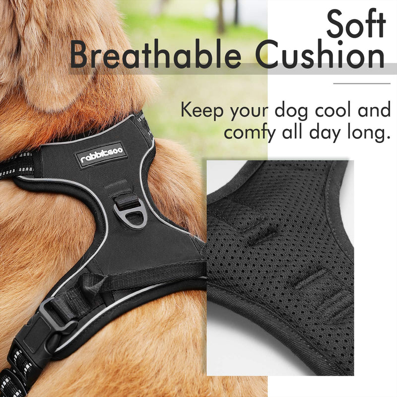 rabbitgoo Dog Harness, No-Pull Pet Harness with 2 Leash Clips, Adjustable Soft Padded Dog Vest, Reflective Outdoor Pet Oxford Vest with Easy Control Handle Large Classic Black - BeesActive Australia