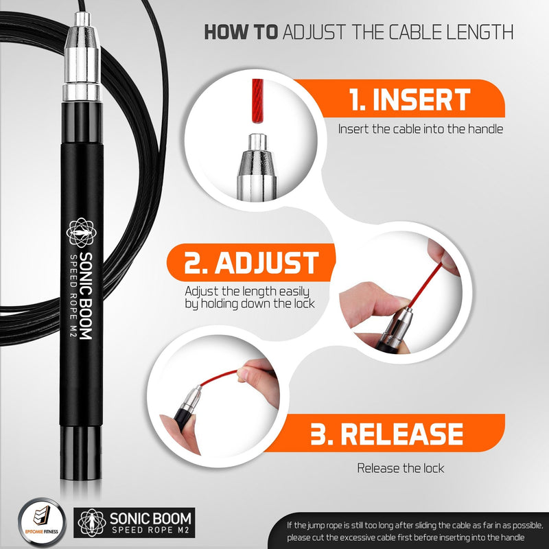 Epitomie Fitness Sonic Boom M2 High Speed Jump Rope - Patent Pending Self-Locking, Screw-Free Design  Weighted, 360 Degree Spin, Silicone Grip with 2 Speed Rope Cables for Home Workout, & More - BeesActive Australia