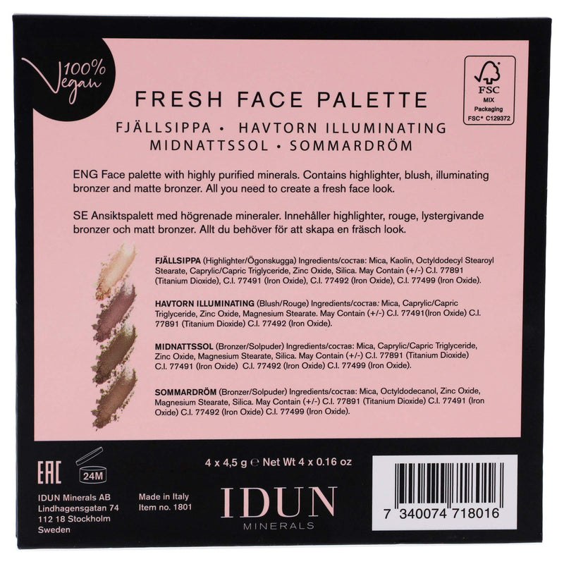 IDUN Minerals - Fresh Face Palette - Fjallsippa Highlighter, Havtorn Blush, Midnattsol Illuminating Bronzer, Sommerdrom Matte Bronzer - Natural Mineral Makeup Kit - Cruelty Free, 100% Vegan Makeup - BeesActive Australia