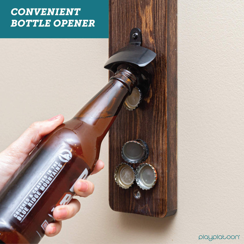 Play Platoon Hook and Ring Game with Bottle Opener and Magnetic Cap Catch - Ring Toss Game for Adults Rustic Brown Wood - BeesActive Australia