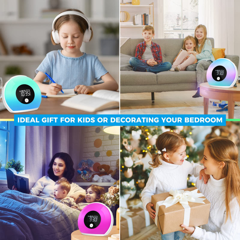 Uplayteck Wake-Up Light Alarm Clocks - Kids Night Light Alarm Clocks with Bluetooth Speaker, 8 Colorful Lights, 4 Brightness Levels, Snooze Function, Bedside Alarm Clock for Adults Kids Teens Bedrooms SG1 - BeesActive Australia