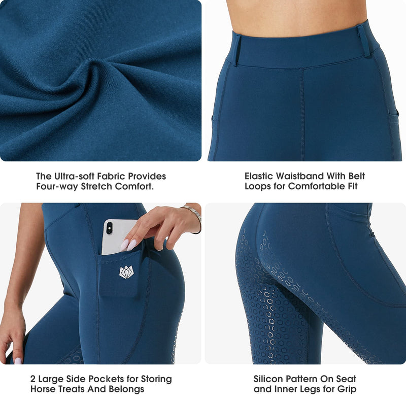 FitsT4 Kids Full Seat Silicon Grip Riding Tights Horseback Riding Equestrian Schooling Breeches Navy Large - BeesActive Australia