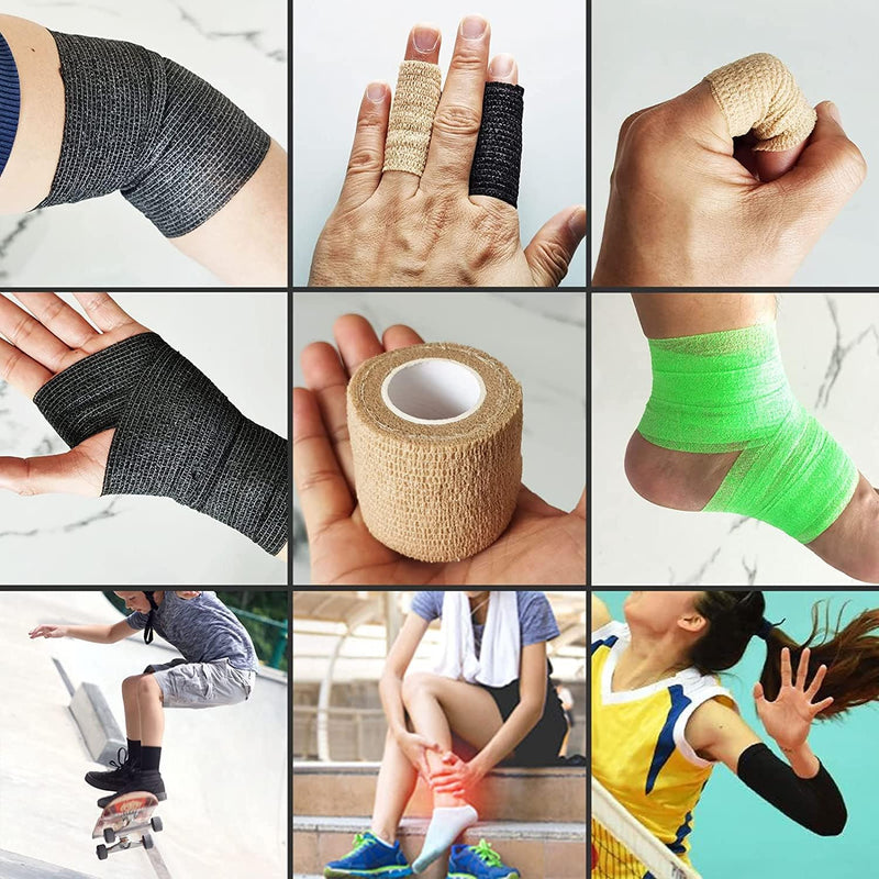 Self Adhesive Bandage Wrap, 12 Pack, 2 Inch x 5 Yards, Self Adherent Cohesive Wrap Bandages, Medical Bandage Wrap, Elastic Self Adhesive Tape, Sports wrap Tape for Stretch Athletic, Wrist, Ankle - BeesActive Australia
