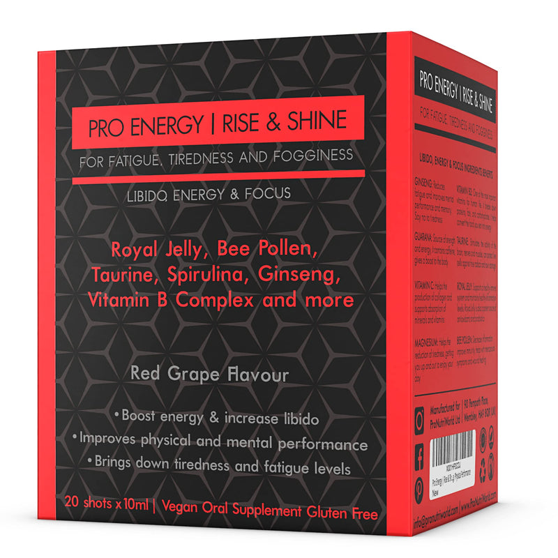 Ginseng and Royal Jelly Liquid Supplement with Guarana, Taurine, B Vitamins - Support Skin Health, Libido, Energy - 20 Shots - BeesActive Australia