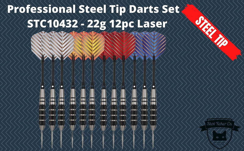 Steel Tip Darts Set - Professional 12PC Darts Steel Tip for Dartboard - Includes Steel Brass Barrels + Plastic & Aluminum Shafts + O-Ring's + Flights & Protectors + Sharpener + Wrench 22g-STC10432 - BeesActive Australia