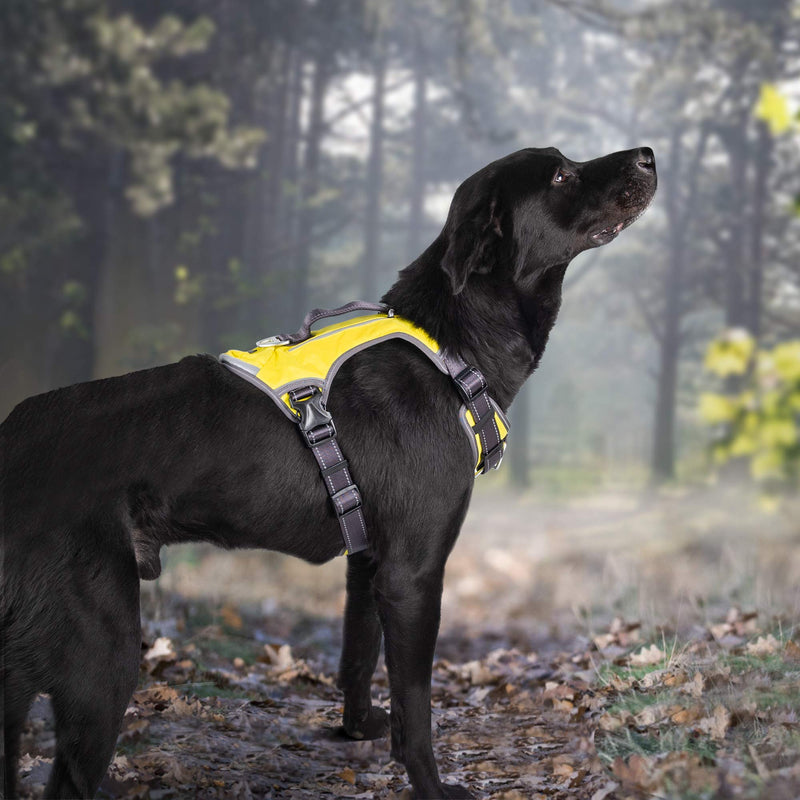 Fida Dog Harness Heavy Duty Dog Pack Hound Dog Saddle Bag Backpack for Travel Camping Hiking Small Medium & Large Dog with 2 Hidden Side Pockets Small (Neck:14"-18";Chest:20"-22.5") Yellow - BeesActive Australia