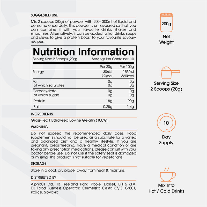 Grass-Fed Bone Broth Beef Protein Powder - 200g - Unflavoured - 100% Pasture Raised Bovine - Paleo & Keto Certified. Halal, Kosher, 200 g (Pack of 1) - BeesActive Australia