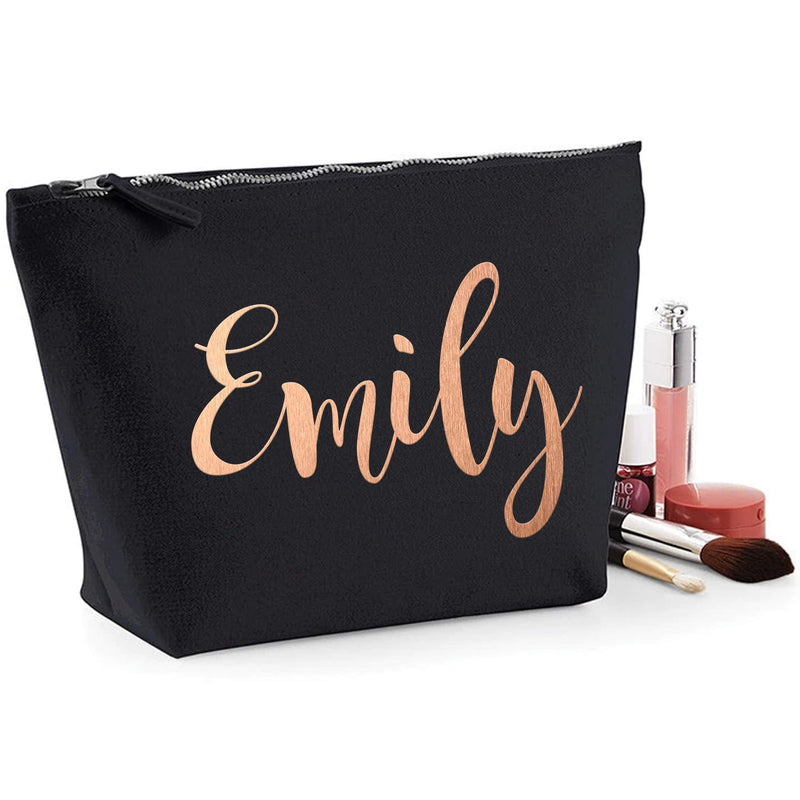 Personalised Gifts - Rose Gold Name Custom Text Personalised Makeup Bags with Customized Name Makeup Bag (Black, Small - 13.5x12x6cm) Black - BeesActive Australia