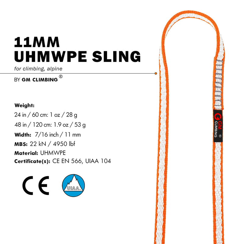 GM CLIMBING 11mm UHMWPE Sling Runner 22kN CE UIAA Certified Orange 60cm / 24inch | One Unit - BeesActive Australia