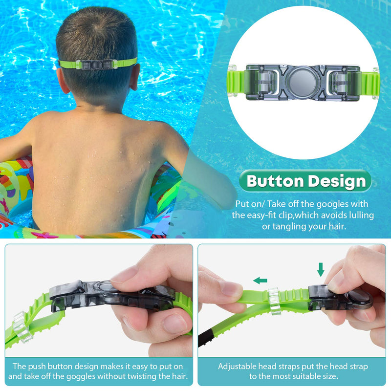 Portzon Wide View Swim Goggles, Unisex-Child Anti Fog Clear No Leaking Swimming Goggles Dazzle Green - BeesActive Australia