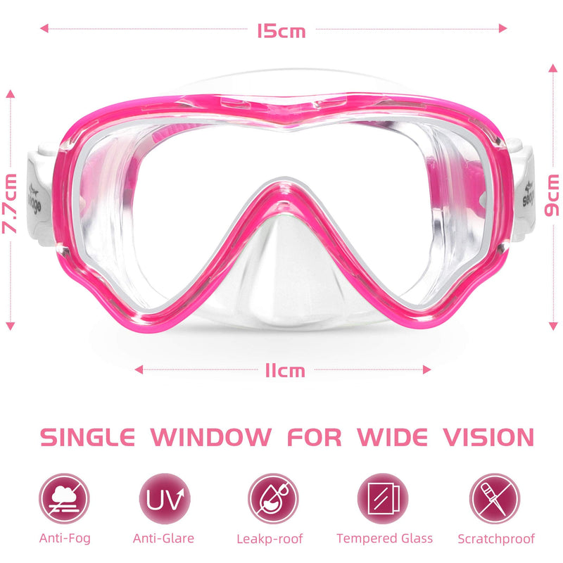 Seago Kids Swim Goggles Snorkel Diving Mask for Youth, Anti-Fog 180° Clear View Pink - BeesActive Australia