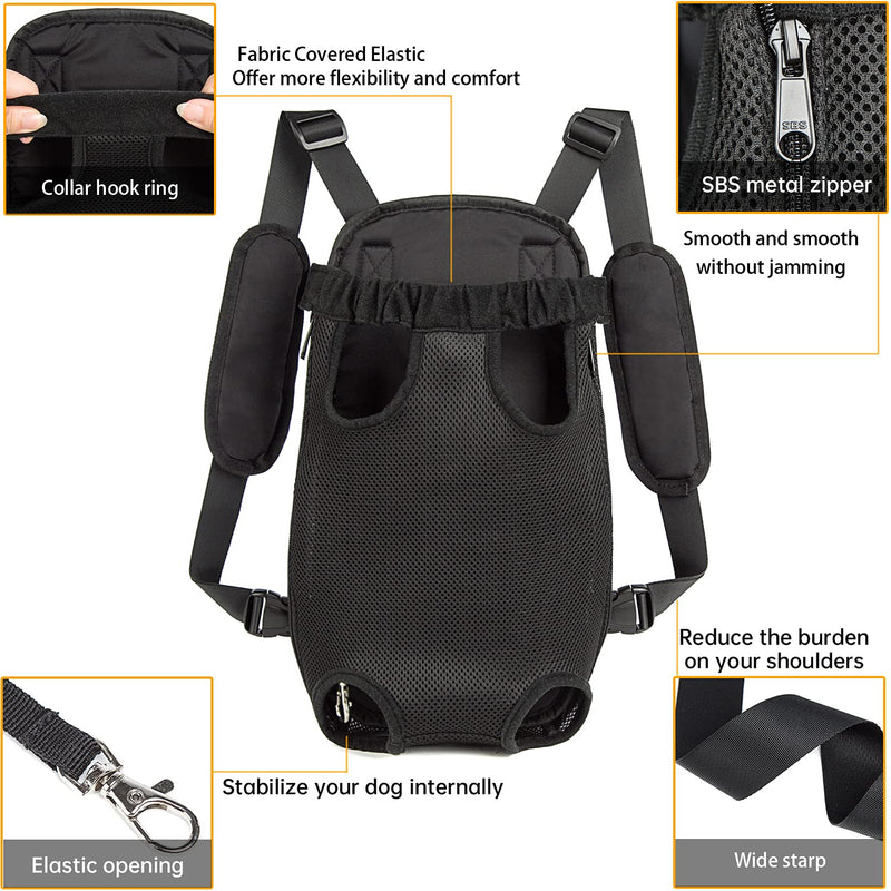 Fanfaree Dog Carrier Backpack Legs Out Adjustable Pet Cat Front Backpack Carrier Travel Bag for Traveling Hiking Camping for Small Medium Dogs Cats Puppies Large Black - BeesActive Australia