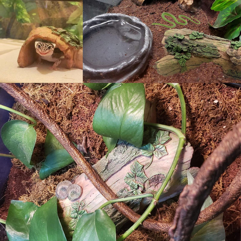 MUYG Reptile Hides and Caves Lizard Log Resin Hollow Tree Trunk Habitat Decor Bearded Dragon Hideout Cave Bark Habitats Decoration Gecko Hut for Chameleon Frog Crested Gecko Snake Spider (3Pcs) - BeesActive Australia