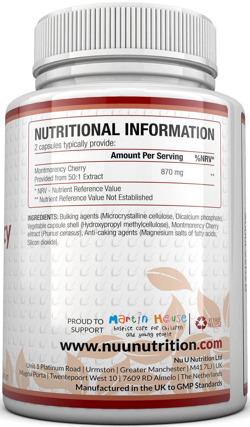 Montmorency Cherry Capsules - 90 Capsules - 6 Week Supply - Natural Tart Cherry Extract - Vegan Friendly with No Added Sugars by Nu U Nutrition - BeesActive Australia