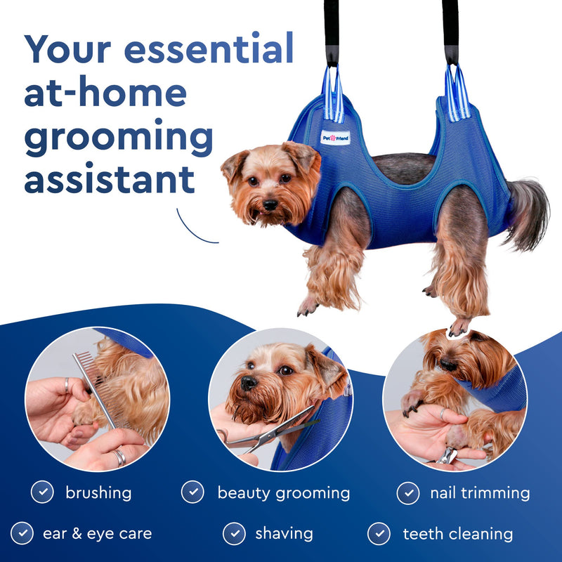 Pet a Friend Dog and Cat Grooming Hammock - Hanging Harness for Nail Trimming, Clipping - Pet Grooming Hammock Sling - Dog and Cat Holder, Hanger, Restraint Bag - Grooming Hammock for Dogs Small Blue - BeesActive Australia