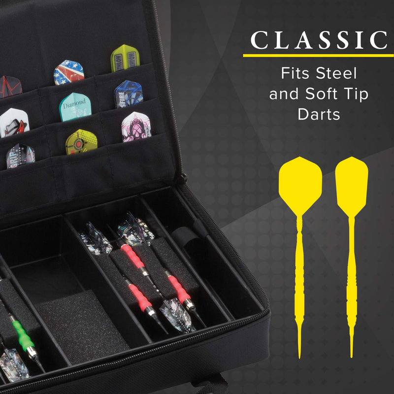 [AUSTRALIA] - Casemaster by GLD Products Classic Nylon Dart Carrying Case for Steel and Soft Tip Darts, Holds 12 Darts Numerous Other Accessories via Generous Storage Pockets, Tubes and Boxes, Black 