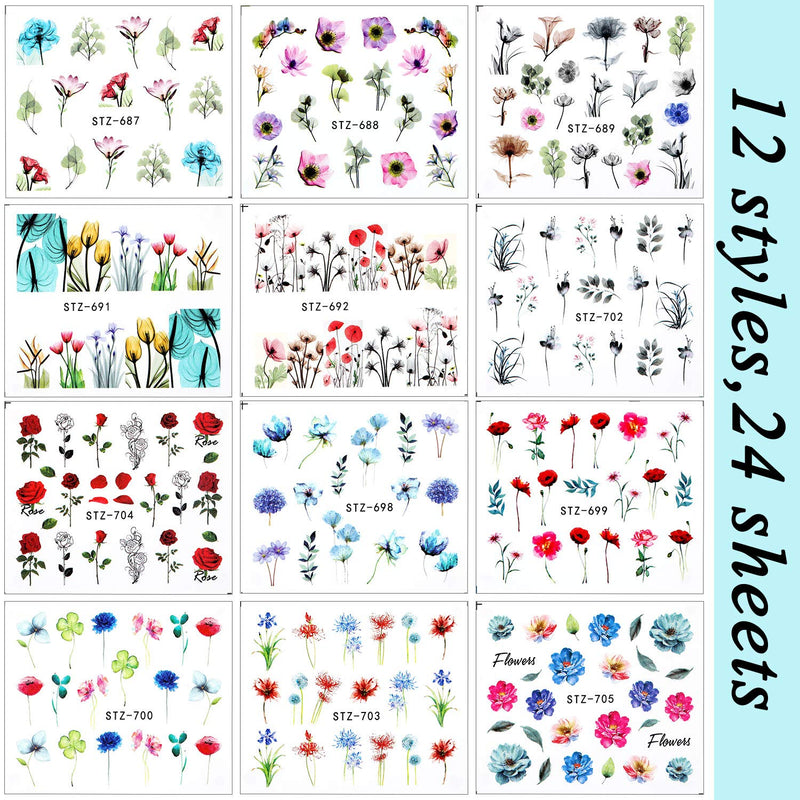 400 Pieces Nail Art Decals Stickers Water Transfer Nail Art Decals Flower Flamingo Rose Pattern Fingernail Stickers Decorations with Tweezer DIY Nail Art Accessories - BeesActive Australia