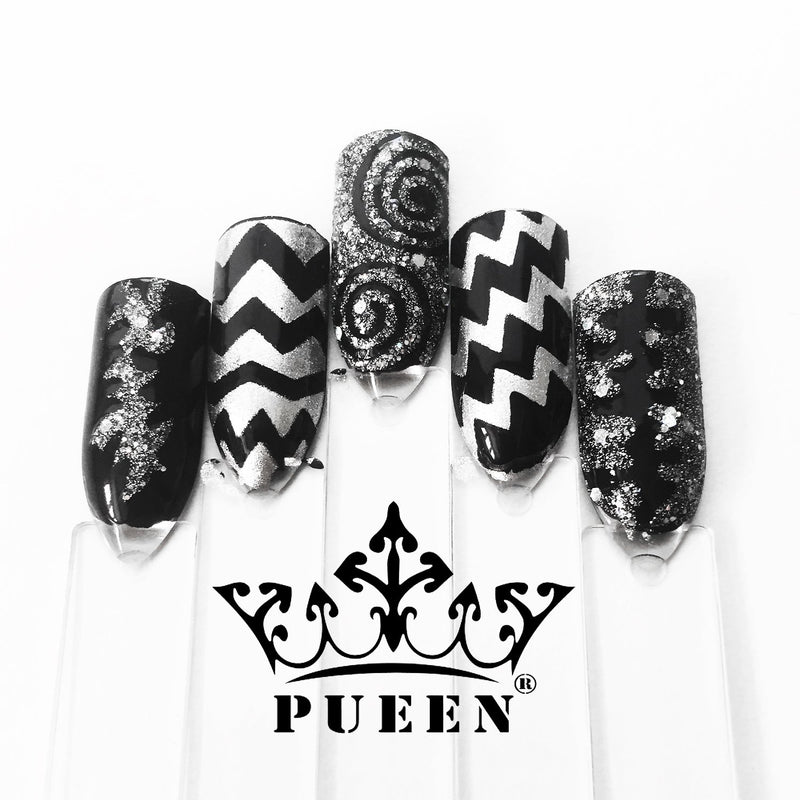 PUEEN Vinyl Nail Stencil Set 1 (#01-08) - Pack of 8 sheets - Super Sized 4x6in - Nail Art Designs French, Chevron & Swirls & A Lot More Fun Nail Tip Guides Stickers Decal - BH000459S - BeesActive Australia