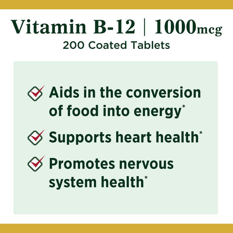Vitamin B12 by Nature's Bounty, Vitamin Supplement, Supports Energy Metabolism and Nervous System Health, 1000mcg, 200 Tablets 200 Count - BeesActive Australia