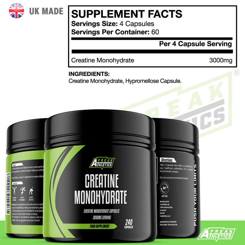 Creatine Monohydrate Capsules 750mg - 240 Creatine Capsules - UK Made Tablets 240 Capsules - BeesActive Australia