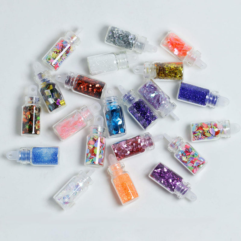 Lydongchi 48 Color Fashion Mixed Small Glass Bottle, Nail Sequins, Glitter, Pottery, Star, Heart - BeesActive Australia