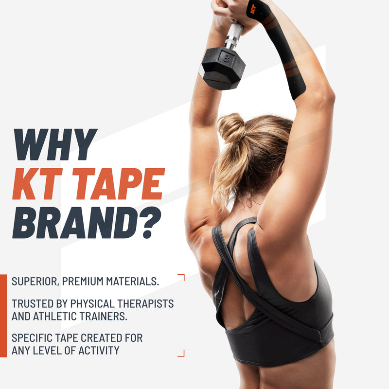 KT Tape, PRO Synthetic Kinesiology Athletic Tape, 20 Count, 10” Precut Strips, 20 Precut Strips Jet Black Solid - BeesActive Australia