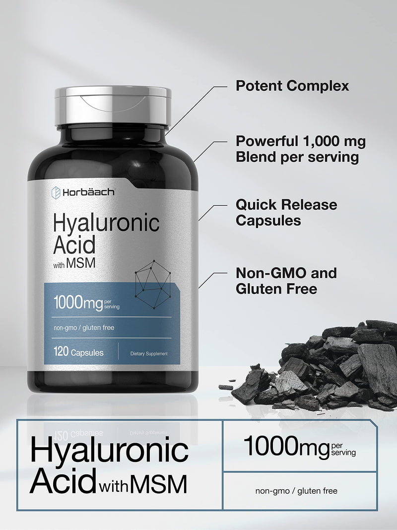 Hyaluronic Acid with MSM | 1000 mg | 120 Capsules | Non-GMO and Gluten Free Supplement | Bioavailable Formula | by Horbaach - BeesActive Australia