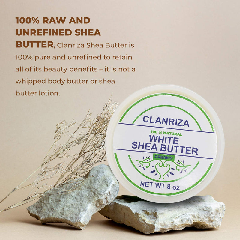 Clanriza African Shea Butter Premium Quality Natural Creamy White - Use This Butter for Acne-Prone - High Unremovable Fatty Acid in Affordable Price - Size (8 Oz Jar) - BeesActive Australia