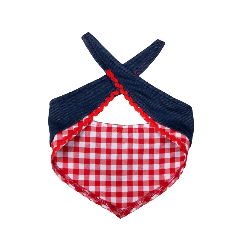 Doggy Parton Blue Printed Denim & Gingham Print Bandana for Pets X-Small / Small - BeesActive Australia