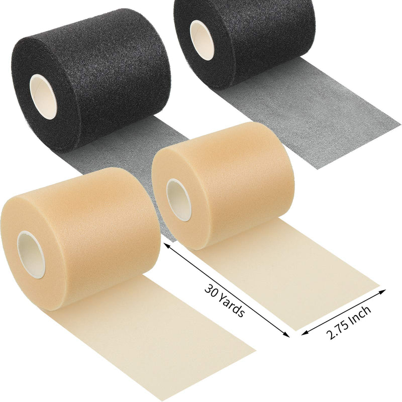 4 Pieces Foam Underwrap Athletic Foam Tape Sports Pre Wrap Athletic Tape for Ankles Wrists Hands and Knees (Black, Beige,2.75 Inches x 30 Yards) Black, Beige 2.75 Inch x 30 Yards - BeesActive Australia