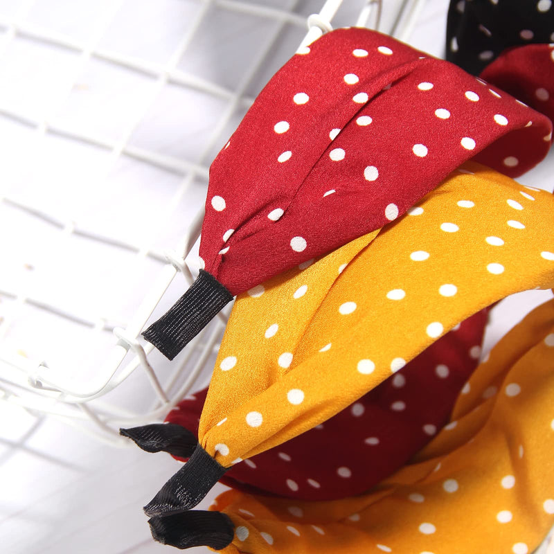 Polka Dot Headband for Women Bow Knot Fabric Headbands Knotted Hair Bands Twisted Headwrap Bunny Ear Wide Hair Hoops Hair Accessories Pack of 3pcs - BeesActive Australia