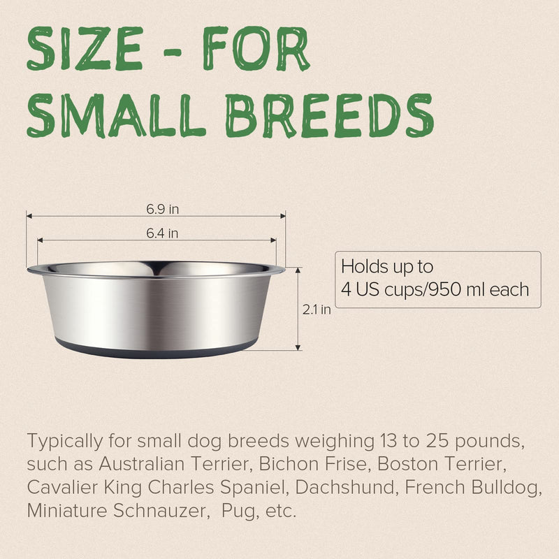 URBUDDIES 2 Pack Stainless Steel Dog Bowls, Anti-Skid Metal Dog Bowls with Rubber Base, Toy, Small, Medium & Large-Sized Dog Breeds Food Water Basic Bowls For Small Dog Breeds - BeesActive Australia