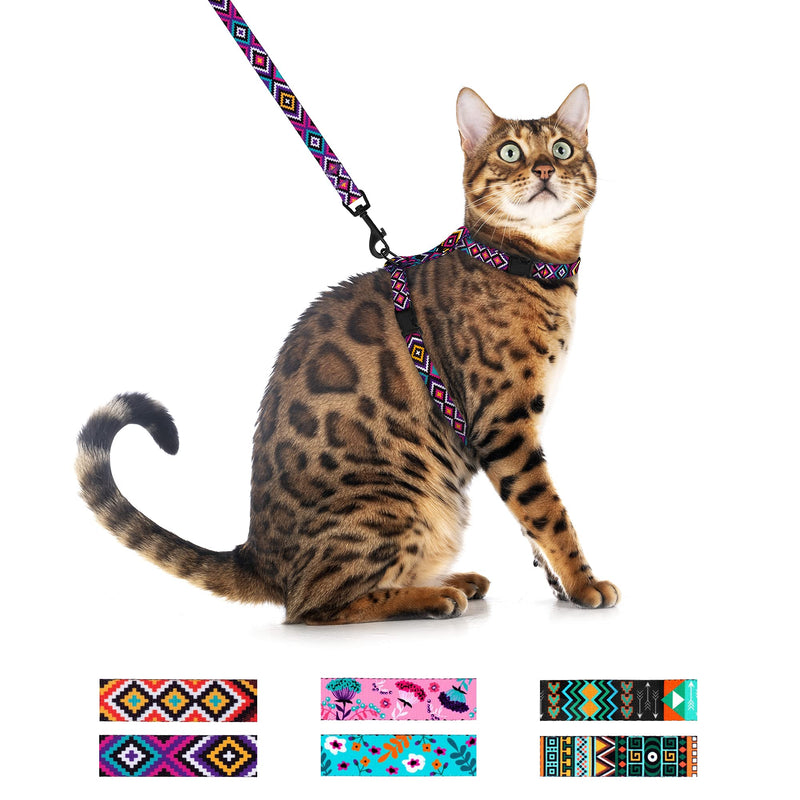 CollarDirect Adjustable Cat Harness and Leash Set for Outdoor Walking Pattern Harnesses for Small Dogs Puppy Tribal Magenta 2XS - BeesActive Australia