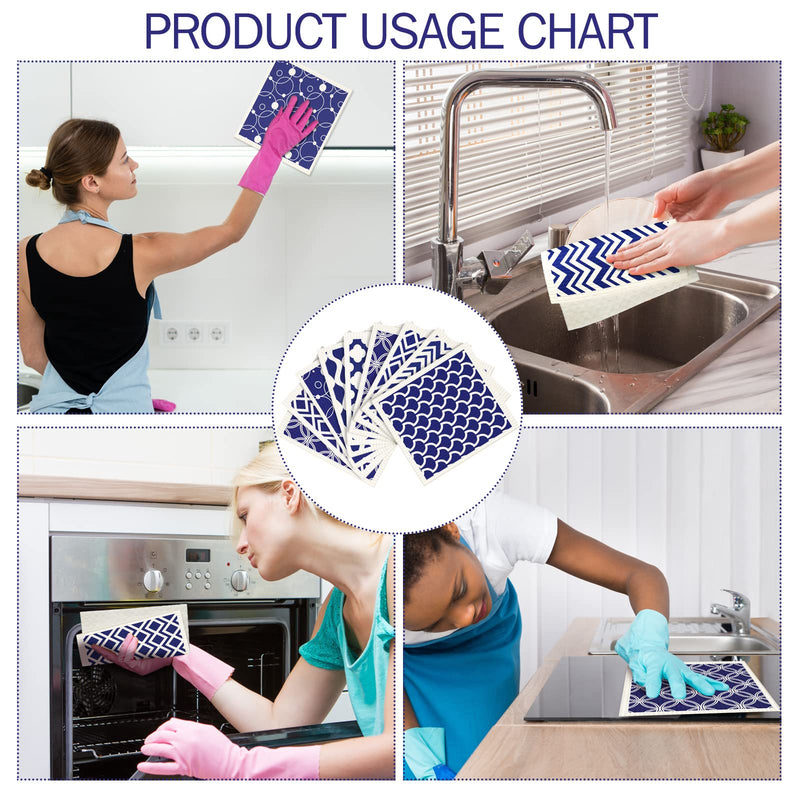 Patelai 6 Pieces Swedish Kitchen Dish Towels Kitchen Cloths Reusable Sponge Cleaning Cloths Absorbent Dish Cloth No Odor Hand Towel Quick Drying Washable Cleaning Wipes (Navy Geometry Style) Navy Geometry Style - BeesActive Australia