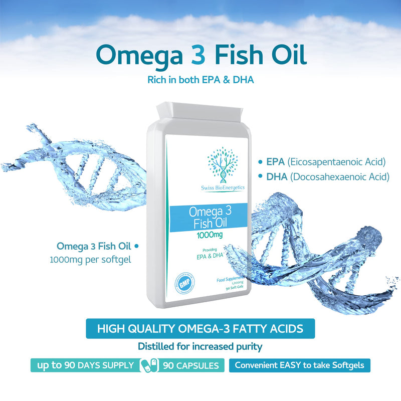 Omega-3 Fish Oil Soft Gels - Ultra Potent 1000mg, 90 Capsules - Full Strength EPA & DHA - Easy to Swallow Omega3 Fish Oils - Ultimate Joint, Heart & Brain Health Support Supplement - Made in The UK - BeesActive Australia