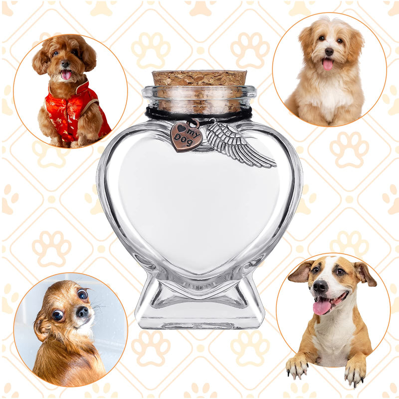 2 Sets Pet Memorial Keepsake Glass Bottle Dog Keepsake Clear Heart Shape Bottle Glass Bottles with Cork Stopper Small Memorial Bottle for Pet Hair Fur, 3.15 x 2.48 x 1.57 Inch - BeesActive Australia