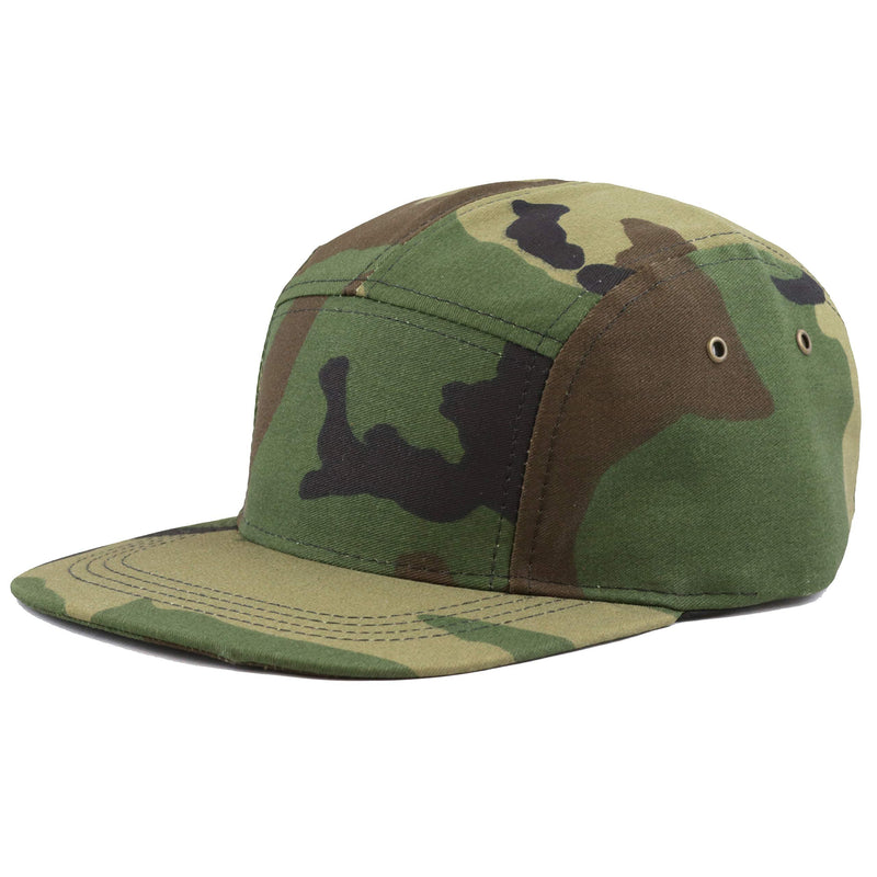 The Hat Depot Made in USA Cotton Twill 5 Panel Flat Brim Genuine Leather Brass Biker Board Cap Camo1 - BeesActive Australia