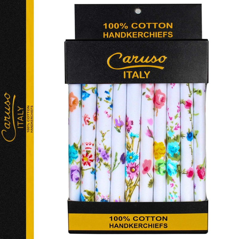 Caruso Italy Women's 100% Pure Cotton Hankerchief - Pack of 10 White - BeesActive Australia