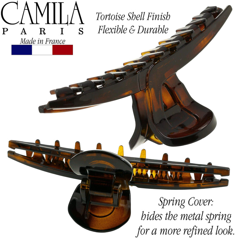 Camila Paris CP2371 French Hair Clip for Women, Narrow, Strong Hold Grip Double Teeth Girls Hair Claw Clips Jaw, Fashion Durable Styling Hair Accessories for Women, Made in France 4" Tortoise Shell - BeesActive Australia